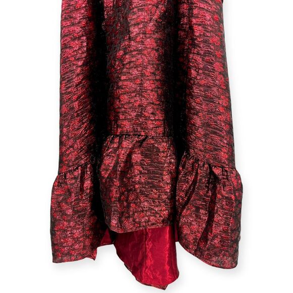 Mac Duggal NEW High Neck Brocade Short Sleeve Bubble Hem Dress Ruby $598 Size 10 - Picture 9 of 14